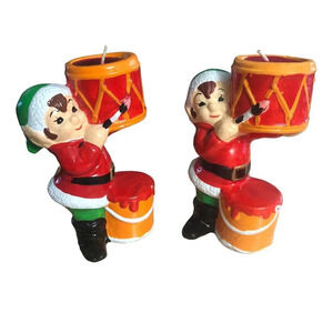 Vintage Unbranded Pair Pixie Elves Candle Votive Holders Christmas Xmas Holiday